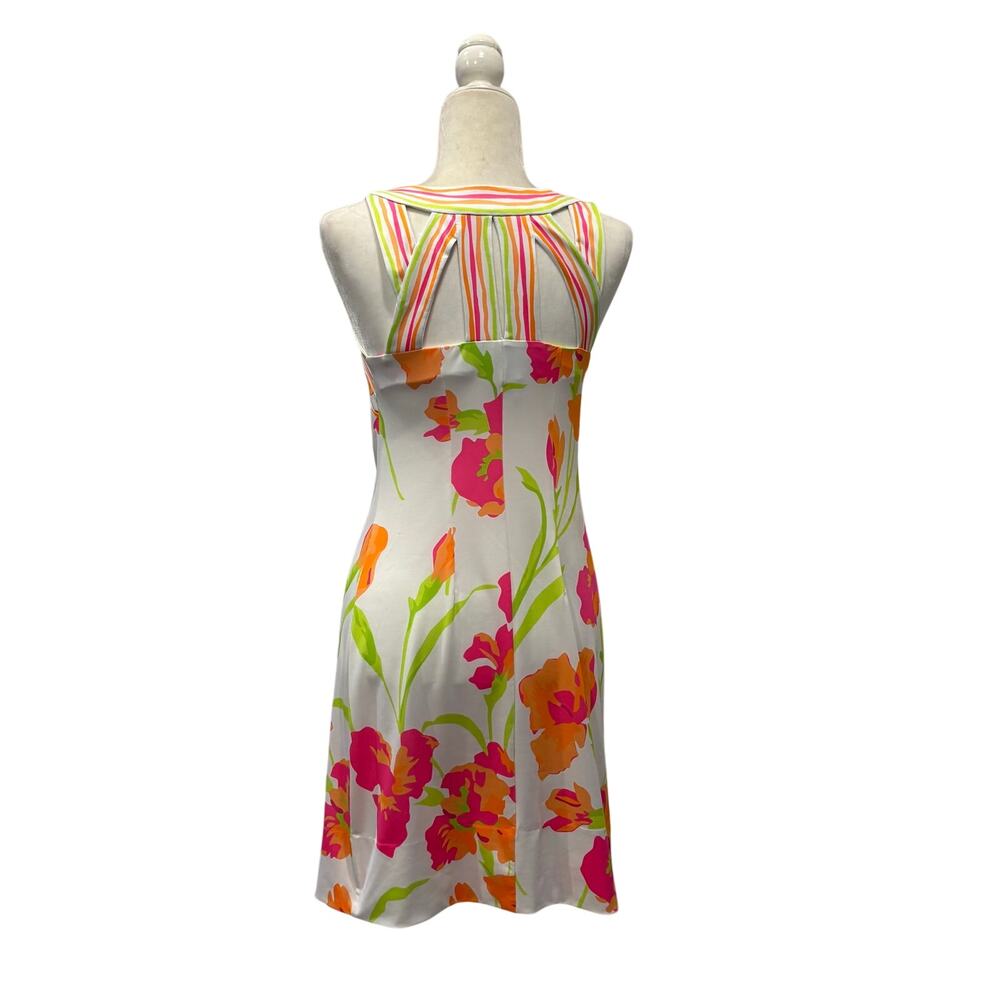Gretchen Scott Isosceles Icon Dress XS Bright Floral Stripe Neck Stretch Shift - Picture 6 of 11
